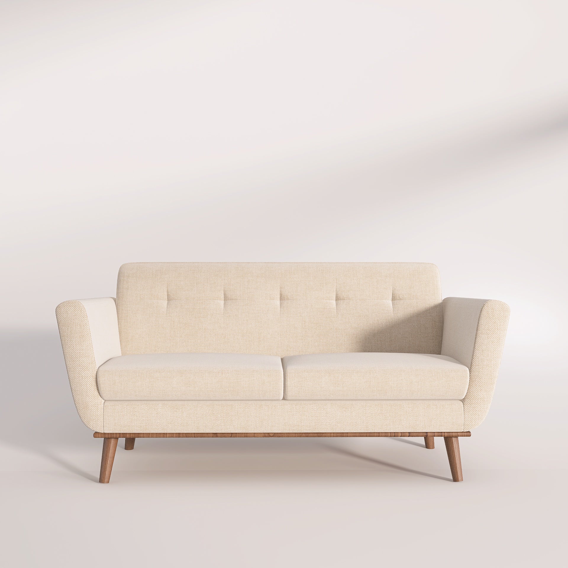 Toorak - Mid-Century 65.3" 2 Seater Cream Fabric Sofa
