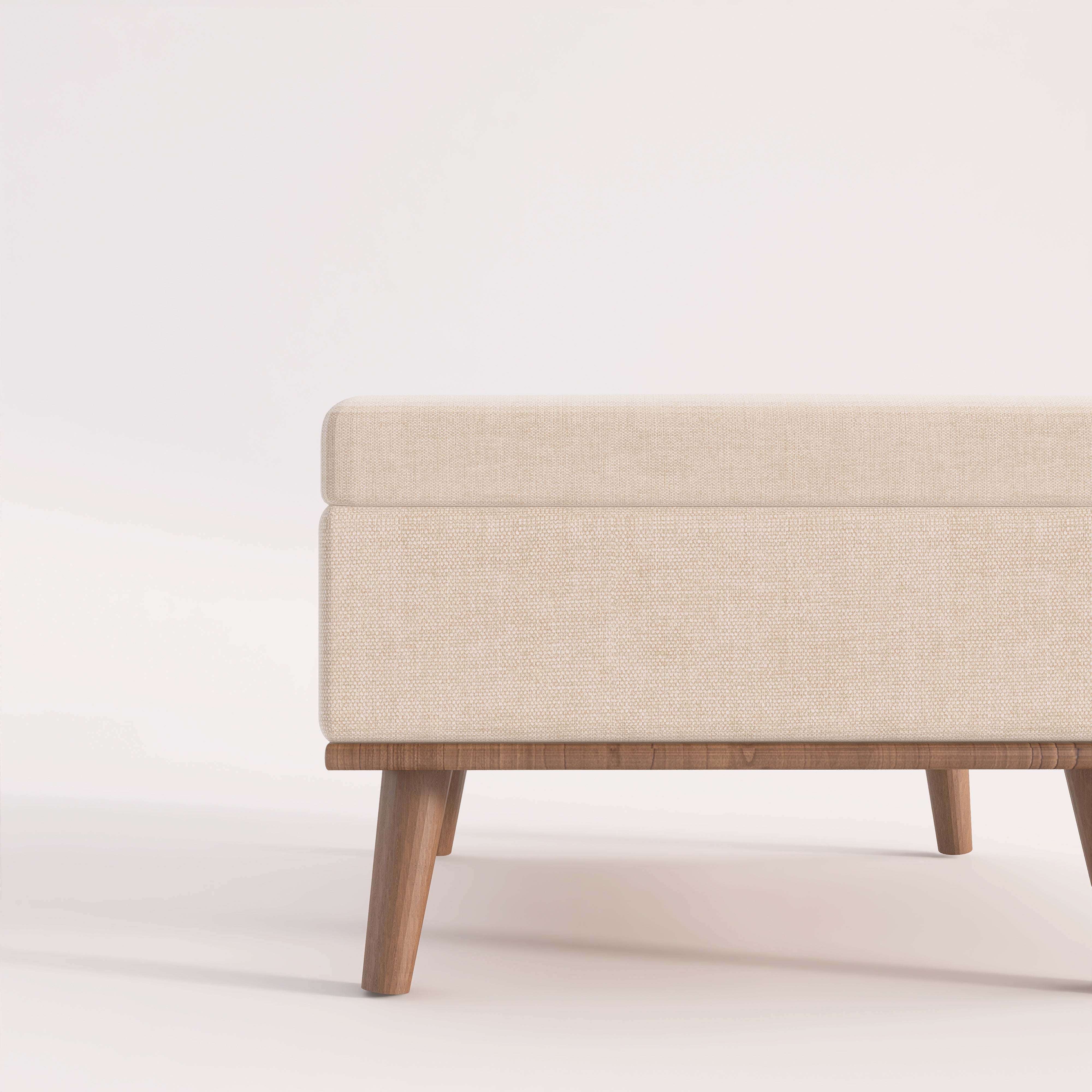 Toorak - Mid-Century Cream Fabric Ottoman