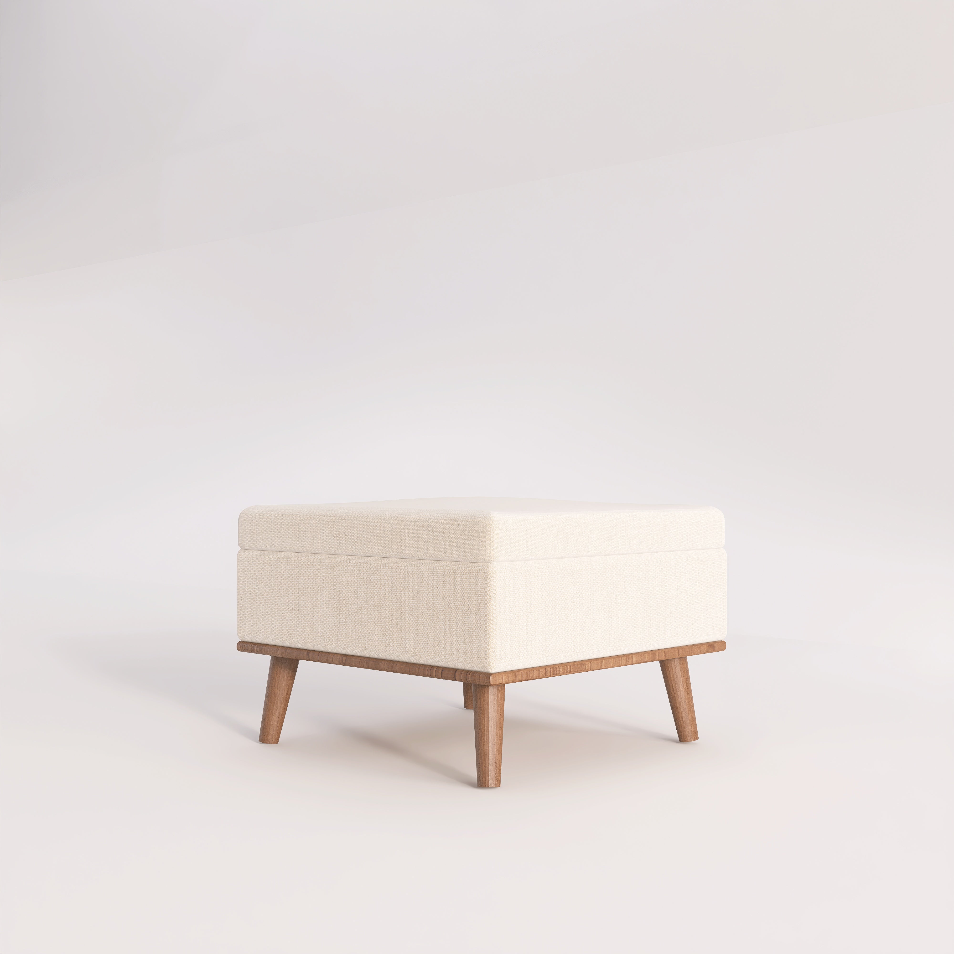 Toorak - Mid-Century Cream Fabric Ottoman