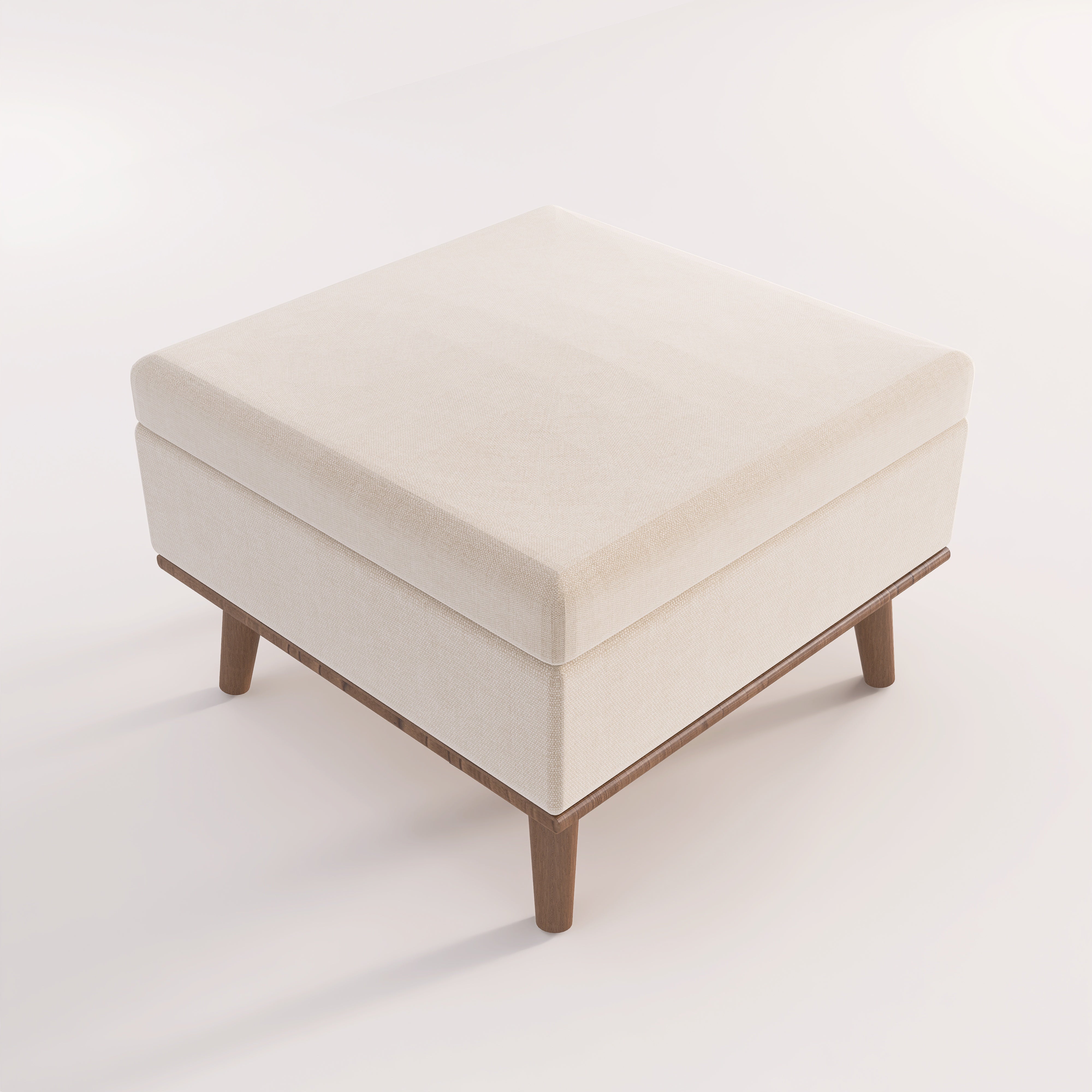 Toorak - Mid-Century Cream Fabric Ottoman