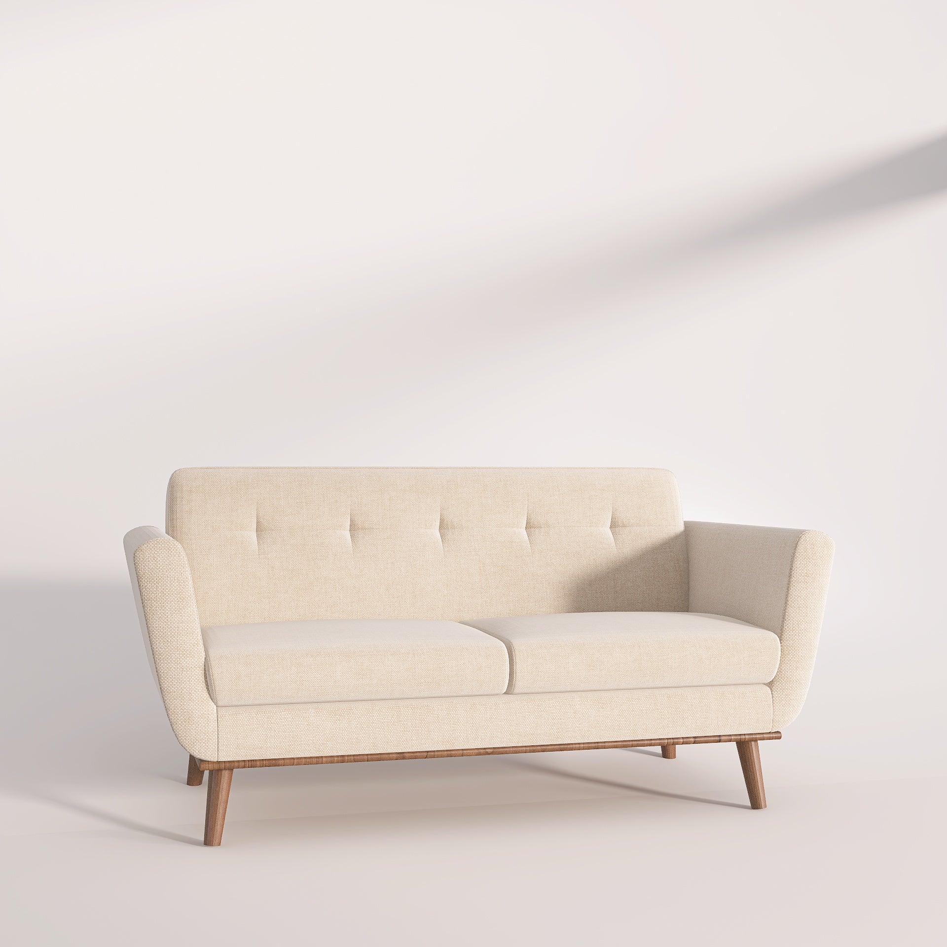 Toorak - Mid-Century 65.3" 2 Seater Cream Fabric Sofa