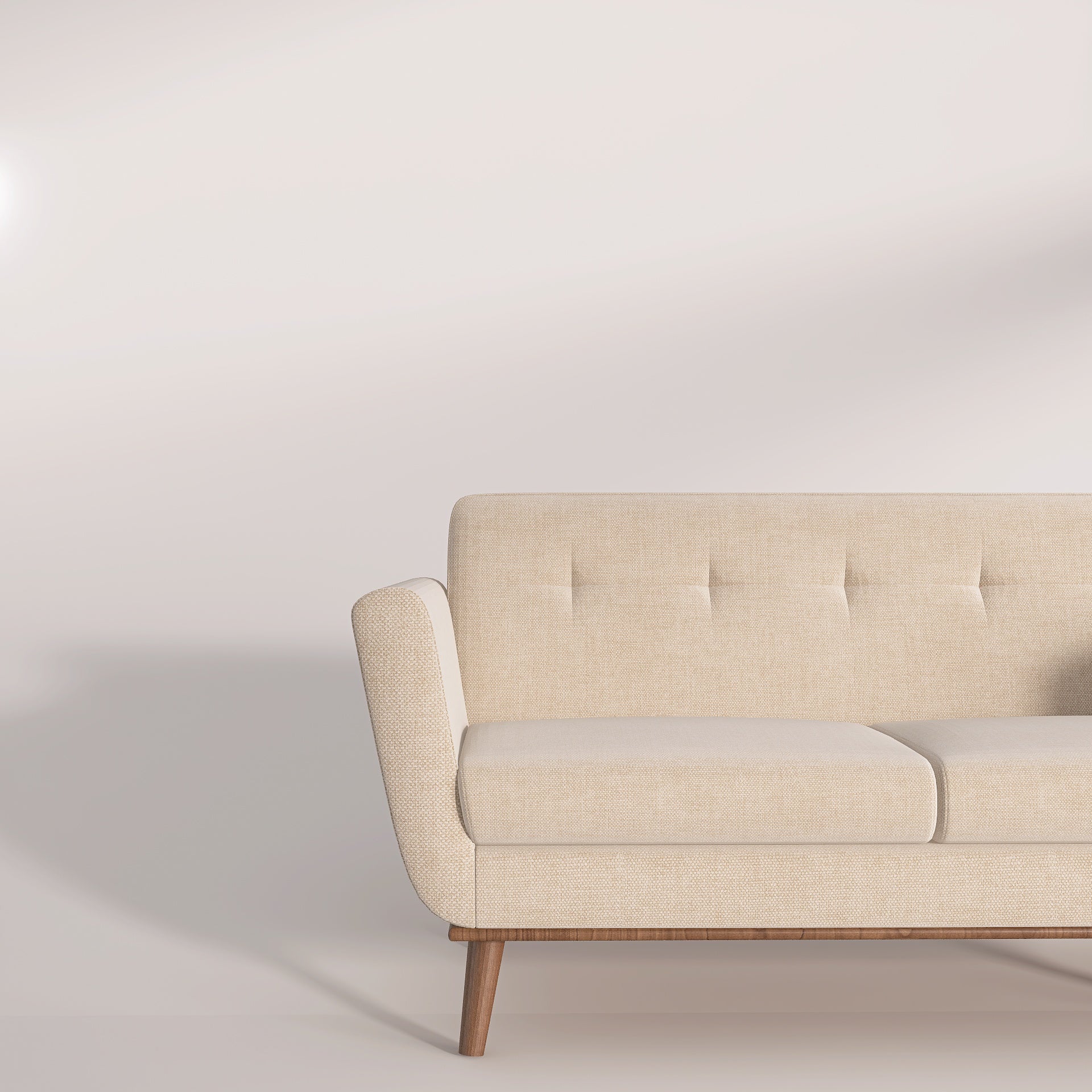 Toorak - Mid-Century 65.3" 2 Seater Cream Fabric Sofa