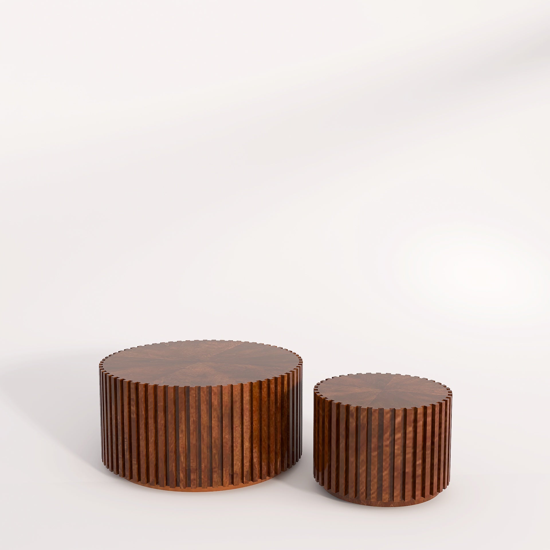 Redfern - 2 Piece Fluted Espresso Brown Wood Coffee Tables