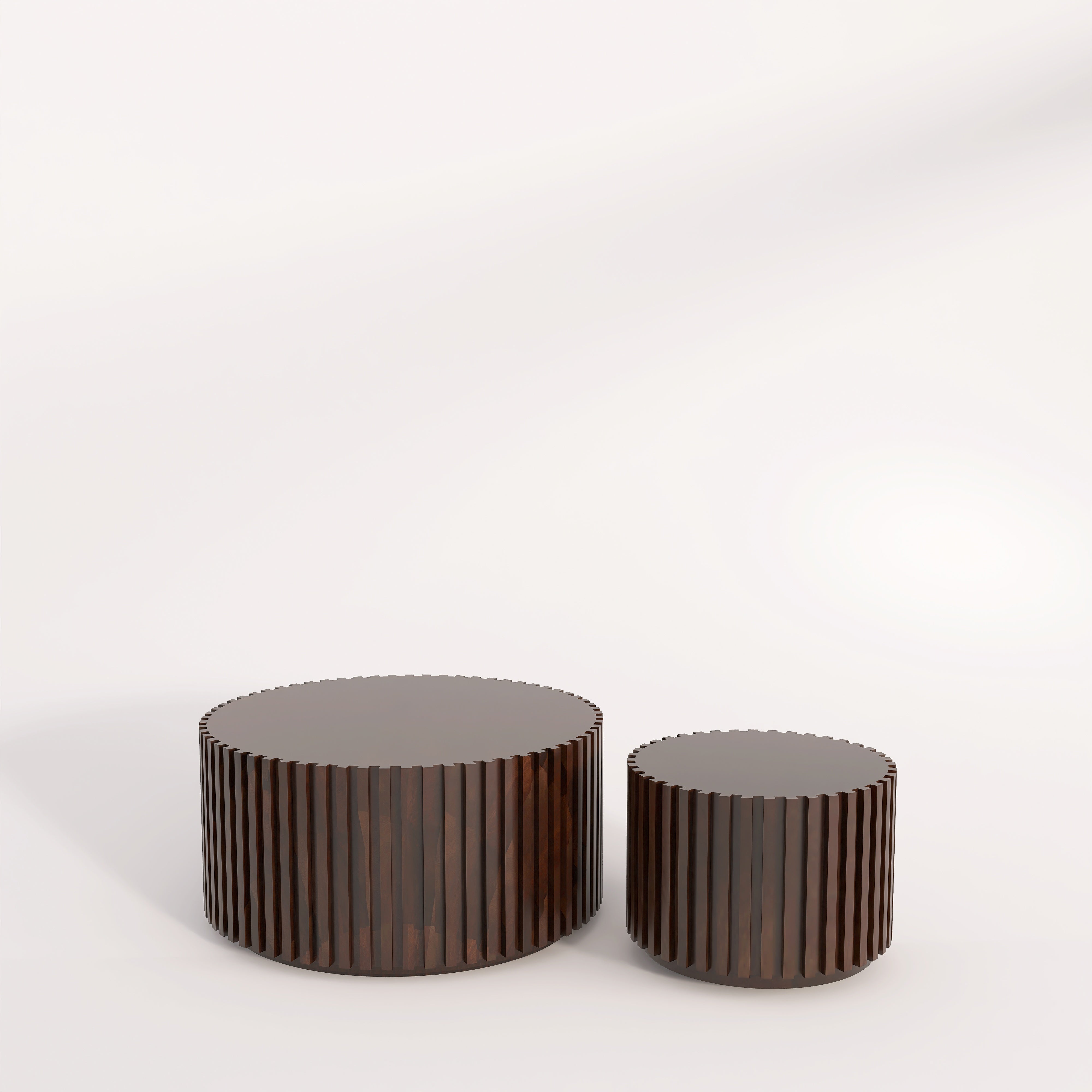 Redfern - 2 Piece Fluted Deep Brown Wood Coffee Tables