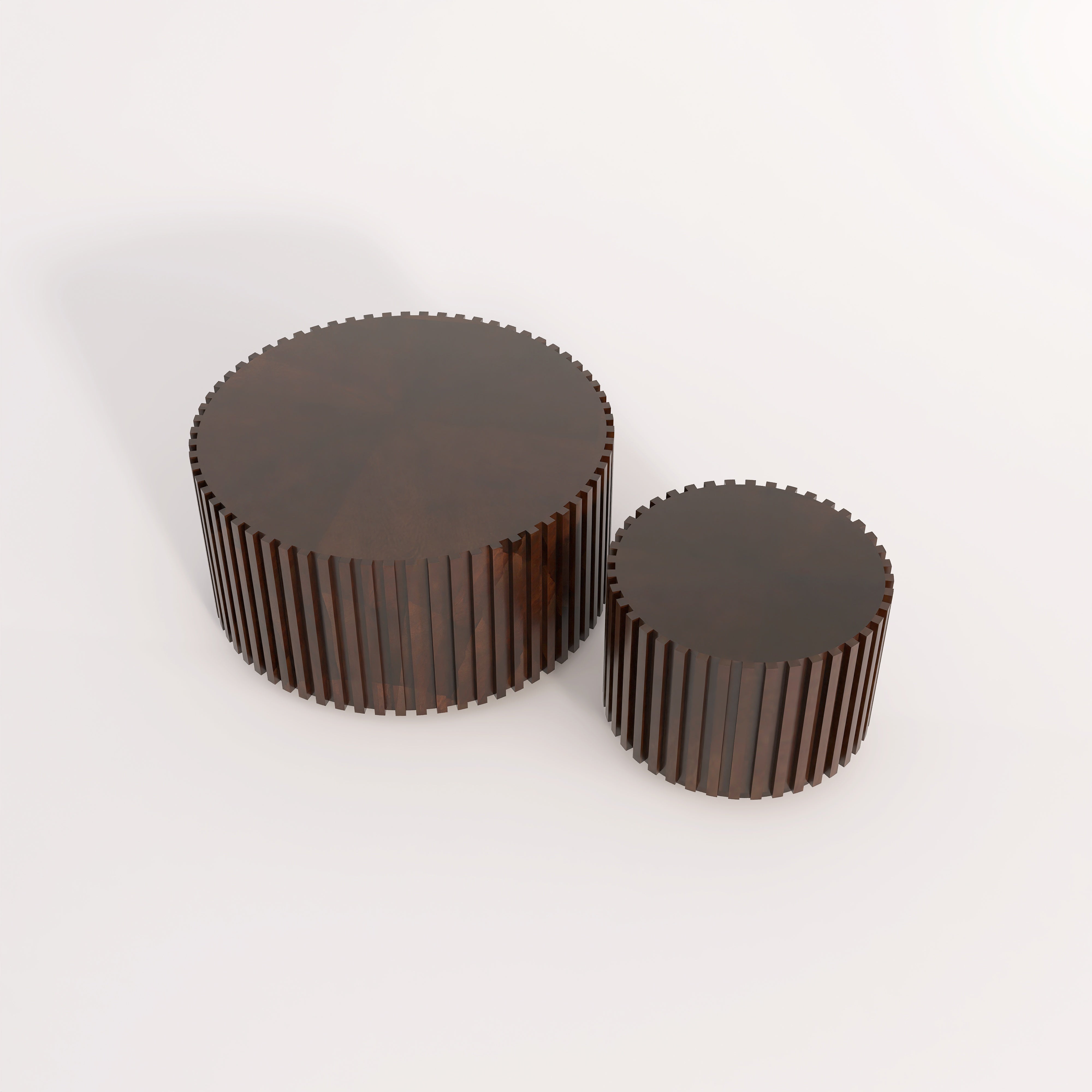 Redfern - 2 Piece Fluted Deep Brown Wood Coffee Tables
